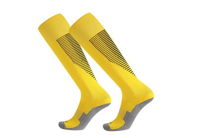 Calcetines de fútbol para niños calcetín de fútbol chico por encima de la rodilla calcetines lisos calcetines largos de fútbol para hombres por encima de la rodilla calcetines de béisbol: Amarillo