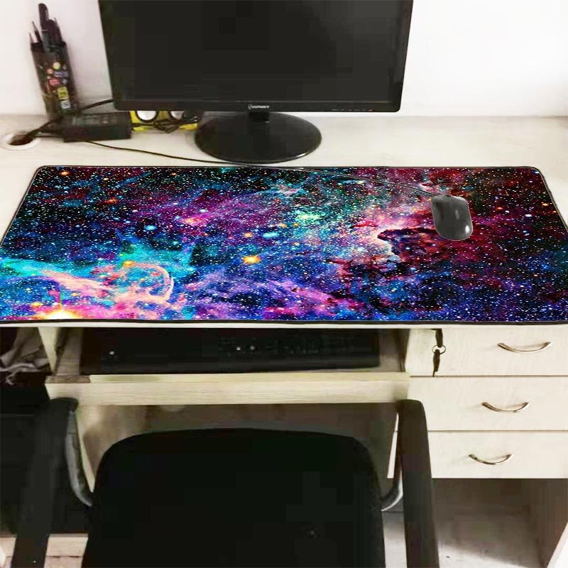 Tamanho impermeável do mousepad da borda do fechamento das esteiras do jogo do gamer do espaço exterior de mairuige para 300*800*2mm e 400*900*3mm projetam a grande almofada do rato