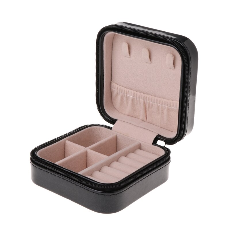Portable Jewelry Storage Box Zipper Women Earring Ring Necklace Organizer Display Case Travel Accessory: Black