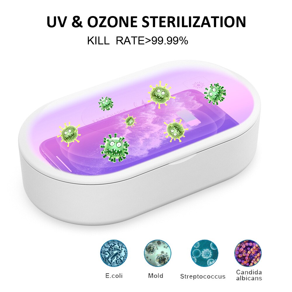 UV Light Sanitizer Box Portable Phone Cleaner Multi-function Ultraviolet Disinfection Box Wireless Charger for Nail Tweezers Box