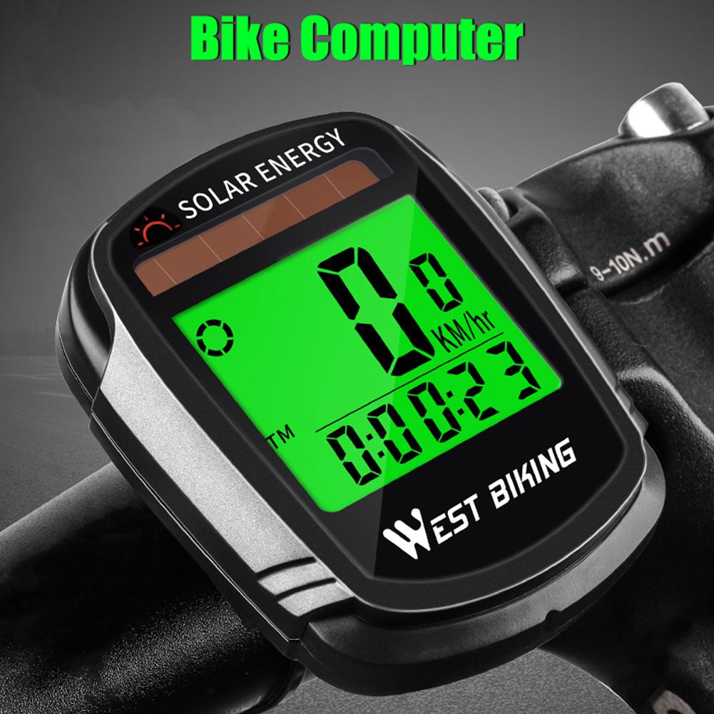 WEST BIKING Computer Wireless Waterproof MTB Bike Odometer Solar Energy Stopwatch With Backlight Cycling Speedometer Computer