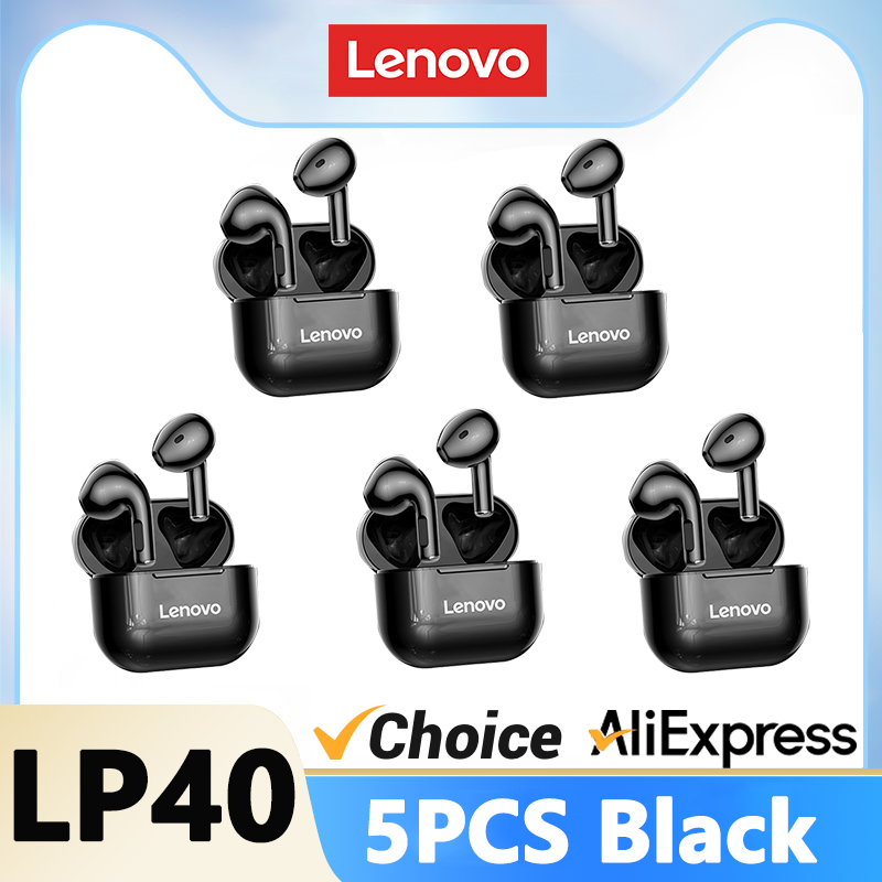 5pz Lenovo LP40 Auricolari Bluetooth Auricolare senza fili Doppia riduzione del rumore stereo basso tocco controllo pausa lungo 230mAh Xiaomi: Rosso