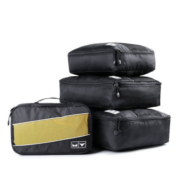 4/8 Pieces Set Packing Cubes Travel Duffle Bag Mesh Packing Organizer Breathable Nylon Men Women Travel Luggage Organizer Set #1: BLACK XS-S-M-L