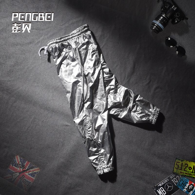 PengBei-pantalones de noche para correr para hombre y mujer, pantalón de baile de hip-hop, color brillante plateado, s-4xl de talla grande, primavera y otoño