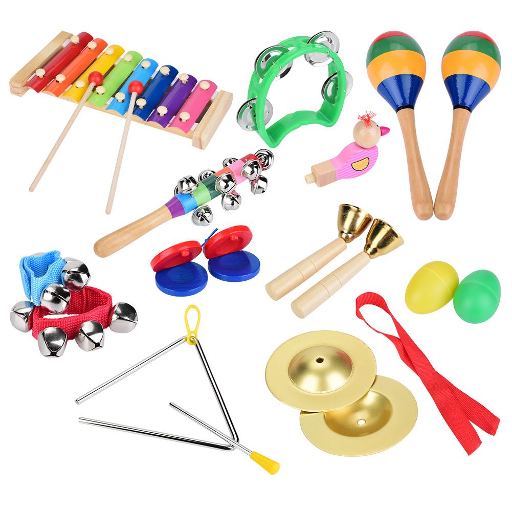 12 stuks muziekinstrumenten voor peuters, houten xylofoonset, percussiespeelgoed voor kinderen, instrumenten voor kleuteronderwijs