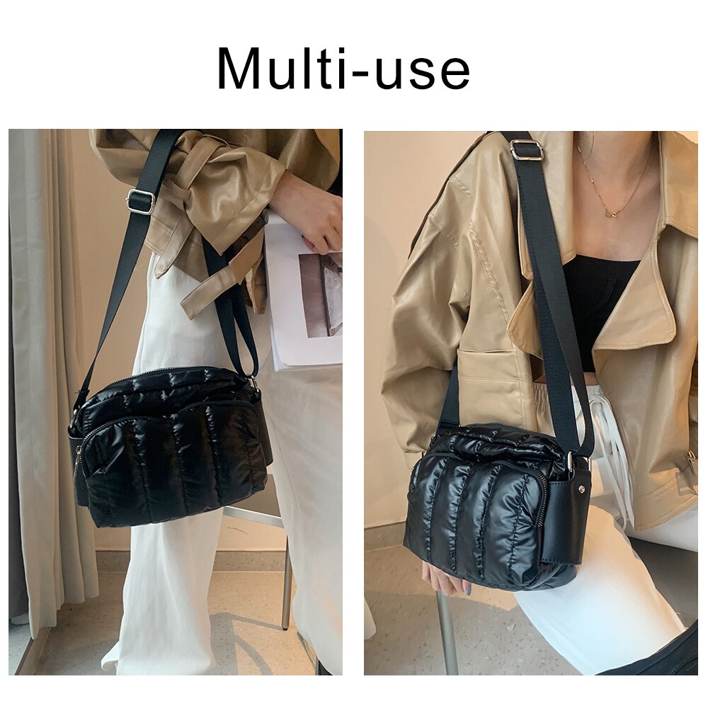 Nylon gepolsterte stepp tasche für Frauen Raum Baumwolle Schulter Tasche Weichen, Flauschigen Schwarz Crossbody Handtasche Weibliche Käufer Tasche Dame