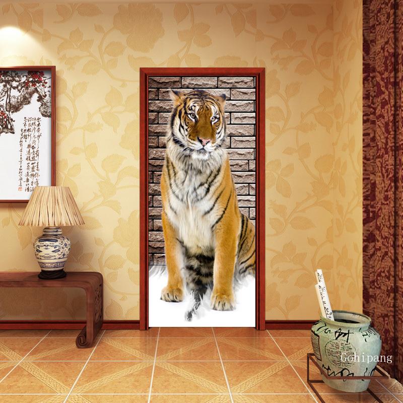 3d tigermønster dørklistremerke moderne stil dyrekunst tapet barn soverom stue hjemmeinnredning dørdekaler pvc selvklebende