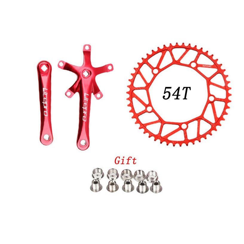 Litepro bicicleta plato único integrado platos y bielas con cadenas manivela 50T 52T 54T 56T 58T BCD 130mm plegable bicicleta piezas de bicicleta: 54T Red