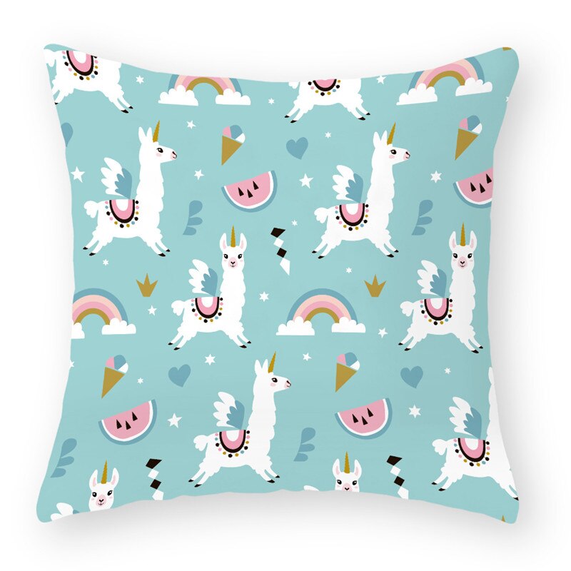 Cartoon Alpaca Dier Decoratieve Kussens Kussensloop Polyester Kussenhoes Sierkussen Sofa Decoratie Kussensloop 40853: 2BZ-40853-027