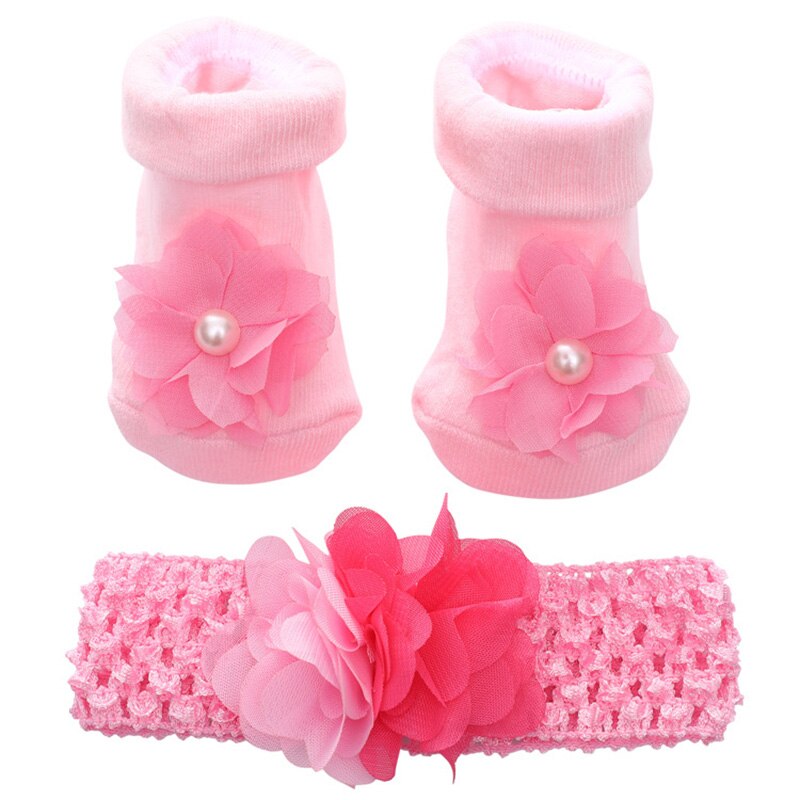 1Set Neugeborenen Baby Socken + Stirnband Set Spitze Große Blume Bögen Baby Mädchen Socken Stirnbänder Infant Kleinkind Boden Socken sokken