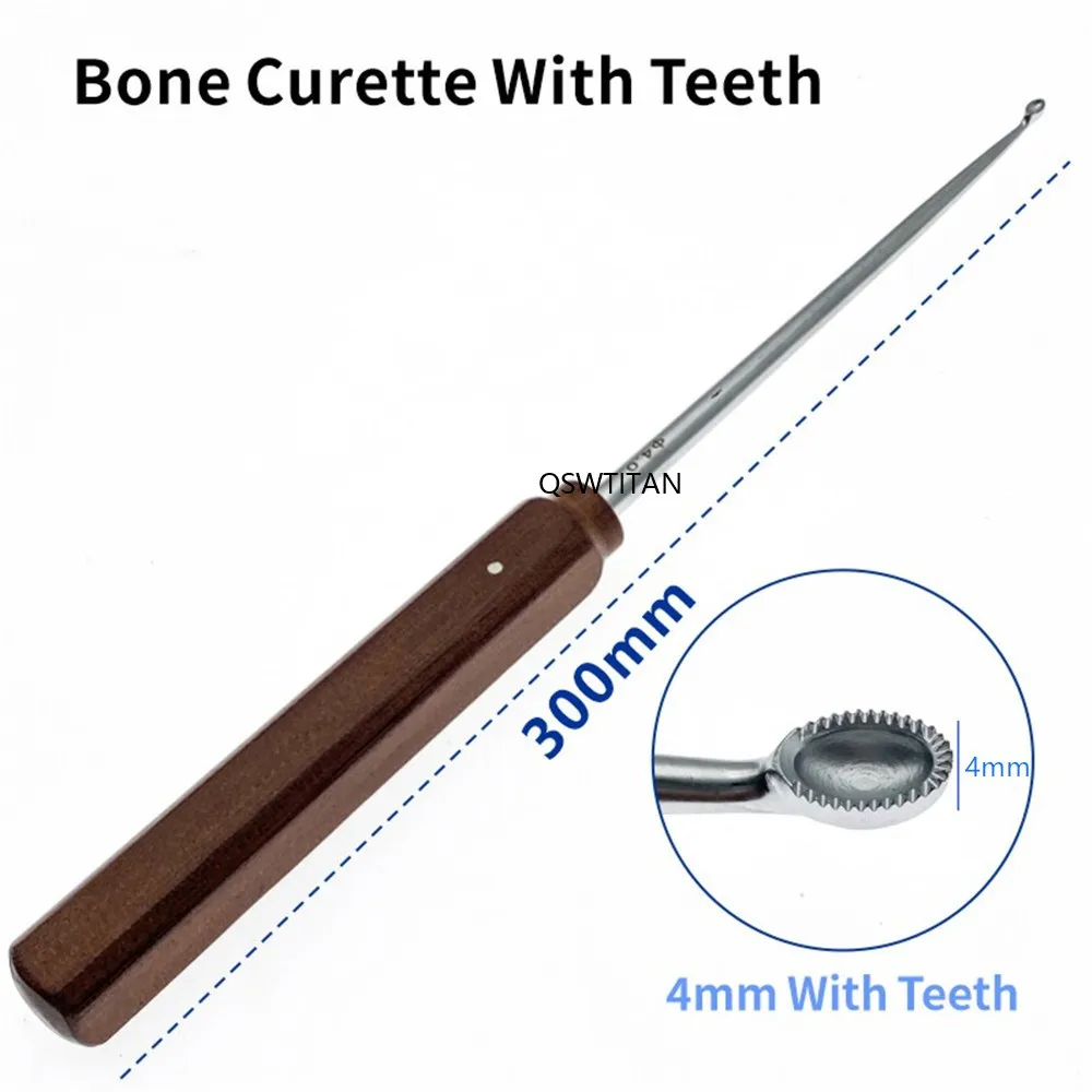 Cureta ortopédica para huesos con dientes, cuchara para huesos de acero inoxidable, instrumentos quirúrgicos ortopédicos: Plata