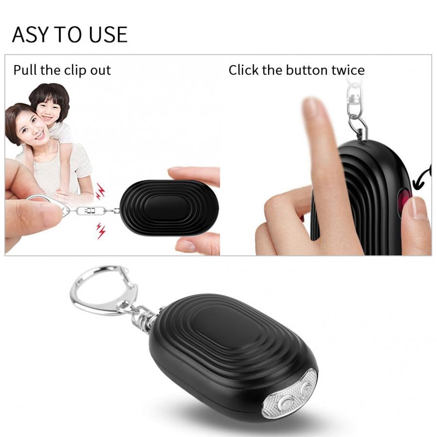 Personal Alarm Portable 2In1 Mini LED Flashlight Safety Personal Alarm for Women Portable Key Chain Black