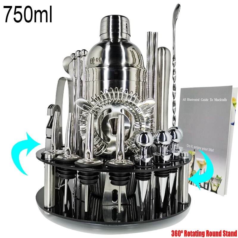 Bar Tool for , Experience for Drink Mixing, Bartender Kit:30-piece Cocktail Shaker Set with Stainless Steel Rotating Stand: 30Pc 750ml Stand