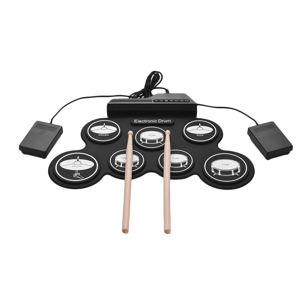 Compact Size Usb Roll-Up Silicon Drum Set Digital Electronic Drum Kit 7 Drum Pads With Drumsticks Foot Pedals For Beginners