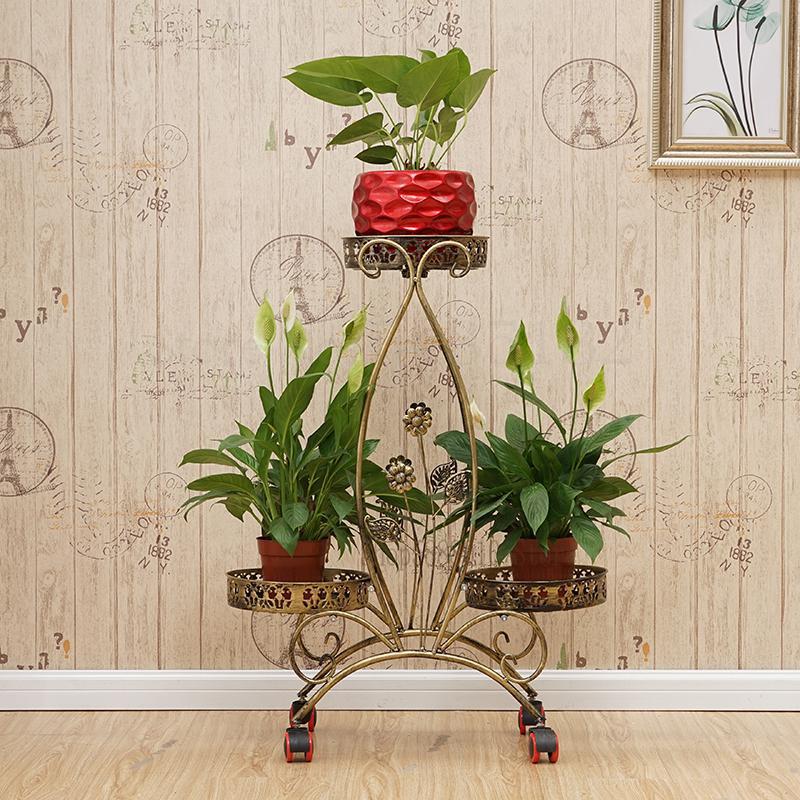 European green multi-layer iron flower stand hanging orchid indoor art wheel stand floor flower pot stand succulent flower: Boom  Clap  2