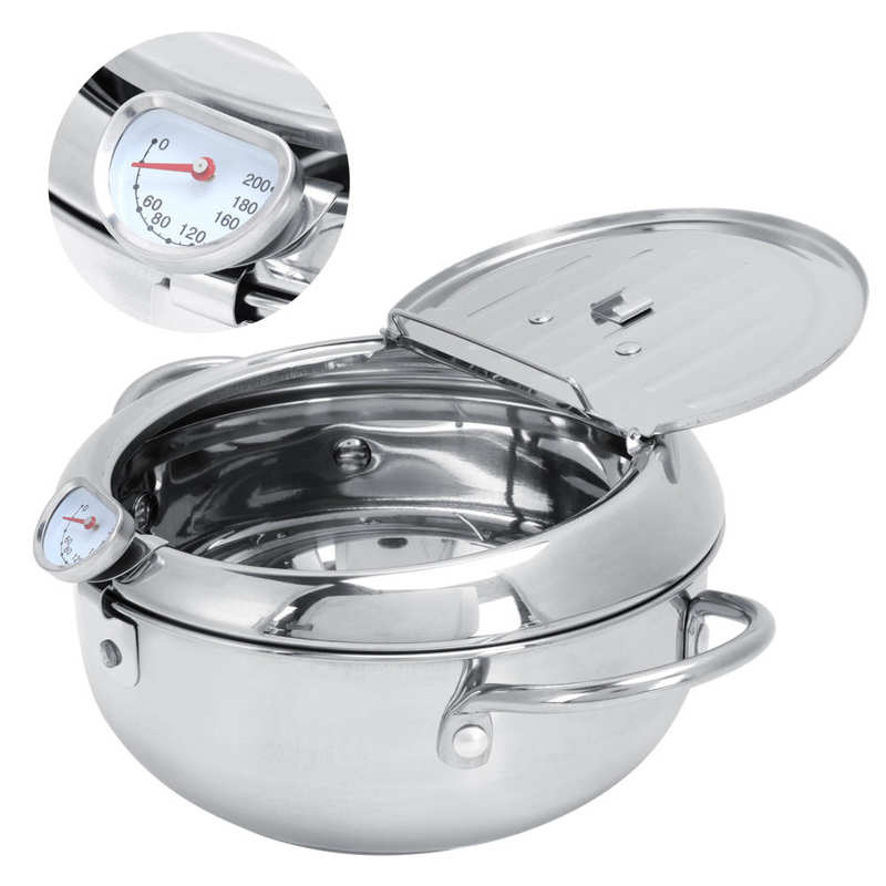 Deep Frying Pot Fryer Deep Frying Pot Stainless Steel Frying Pan with Thermometer Lid Kitchen Cookware Fryer Kitchen Fryer