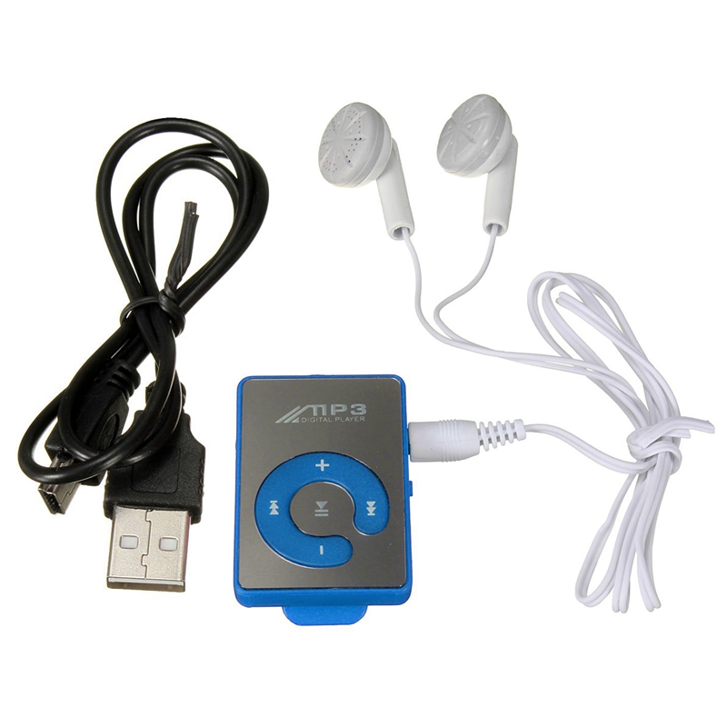 Mini muziek  mp3 speler met usb kabel met koptelefoon blauw