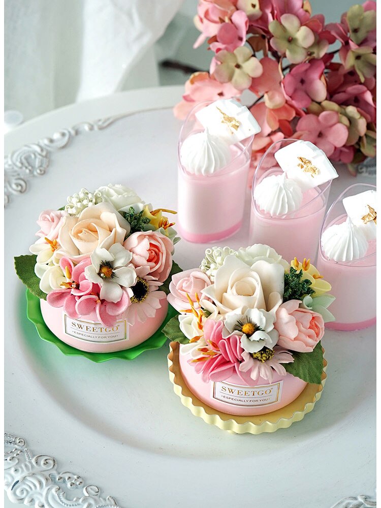 Baking shop window display Flower shop window display Artificial flower basket cake decoration Wedding dessert table props home