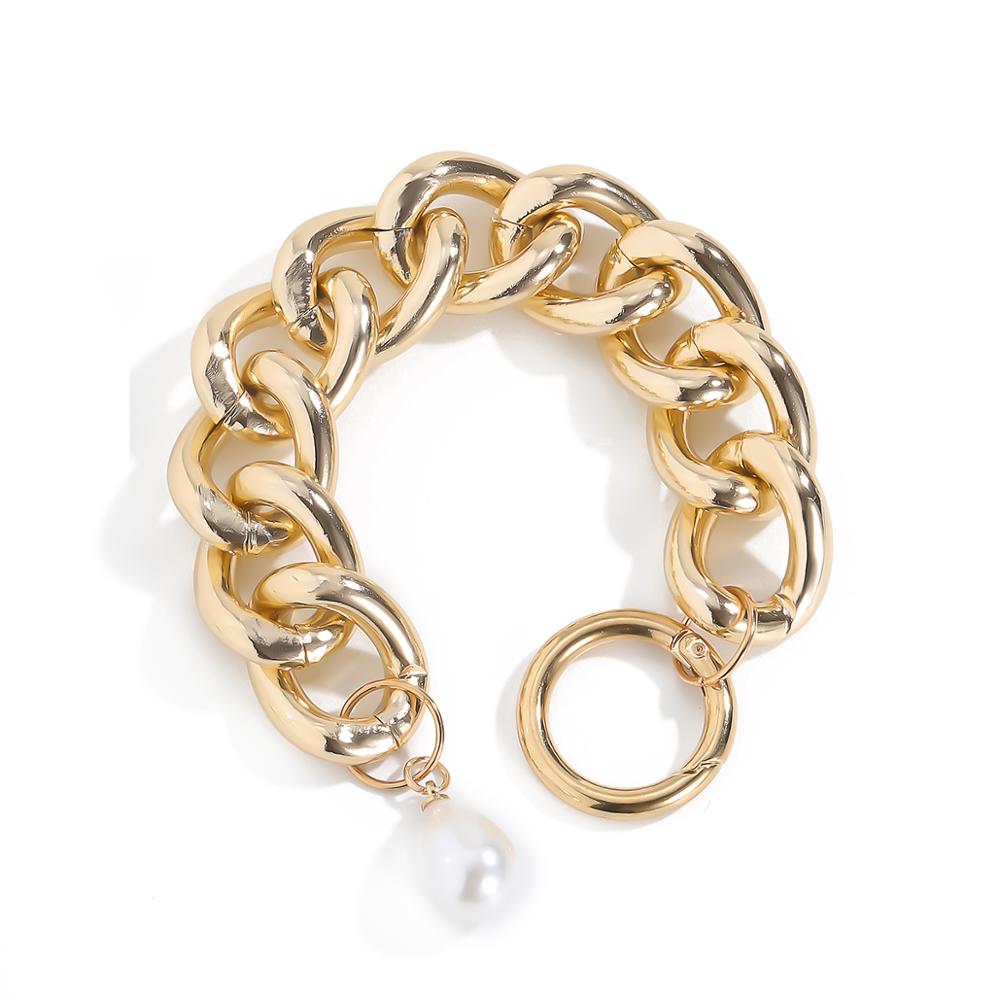 SHIXIN punk Spessa cubano collegamento Bracciale A Catena con Pendente Della Perla Del Braccialetto per Le Donne Catena Della Mano di Modo Dei Monili del Braccialetto di Fascino 2020