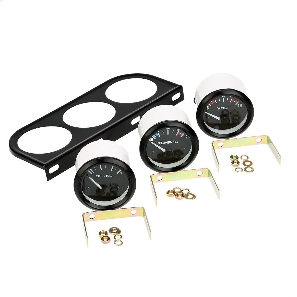 Auto Stijl 52mm Elektronische Triple Gauge Kit Olie Druk Water Temperatuurmeter Voltmeter 3 in 1 Auto Motorfiets Meter