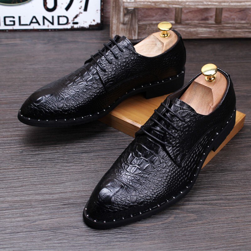 Nouveaux hommes Crocodile robe en cuir chaussures à lacets chaussures de fête de mariage bureau Oxfords appartements grande taille hommes