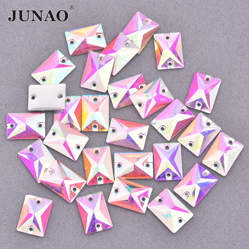 JUNAO 100pc 10mm Naaien Crystal AB Vierkante Strass Applique Plaksteen Resin Crystal Stones Naai Op Strass voor Kleding ambachten: 50pcs 13x18mm