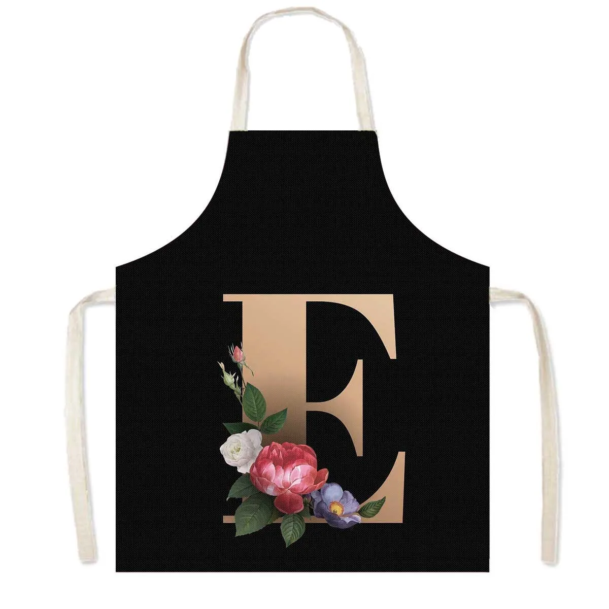 Delantal de cocina con estampado de flores y 26 iniciales, delantales de cocina con letras de A-Z para mujer, Chef de barbacoa, camarero, herramienta de limpieza para hornear en casa, delantal