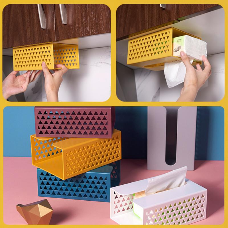 Wandmontage Zelfklevende Tissue Box Servet Houder Plastic Vuilniszak Dispenser Opbergmanden Kicthen Auto Opknoping Organisator