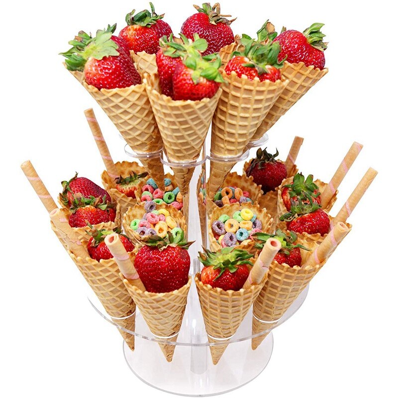 Round Clear Acrylic Mini Ice Cream Cone Holder Stand 24 Holes to Display Sushi Hand Rolls corn Cotton Candy French Fries Swee