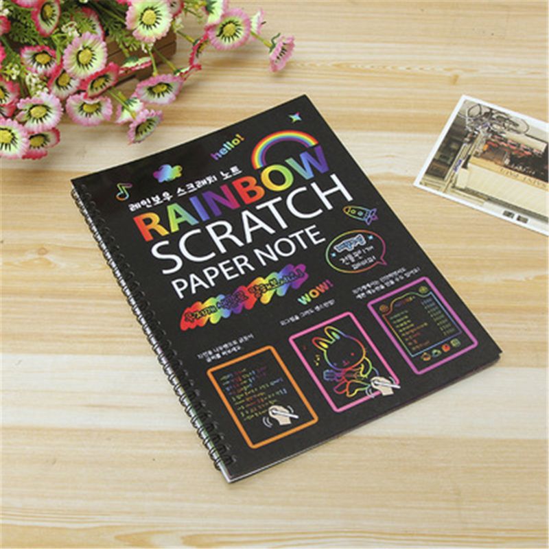 2PCS Large Magic Color Rainbow Scratch Art Paper Note book Fully Black Drawing