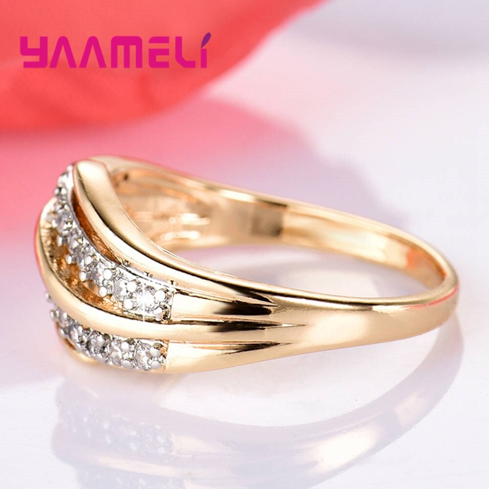 Anillo apilable de plata auténtica de Ley 925 con de hoja de zirconia cúbica, anillos para mujer para aniversario de bodas, joyería Anel en 2 colores