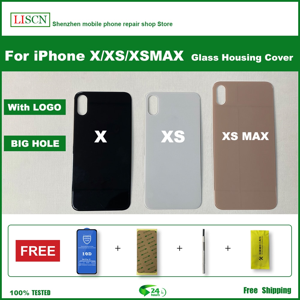 Big Hole Glas Voor Iphone X Xs Xsmax Achter Behuizing Cover, Met 3M Lijm En Tool, telefoon Back Cover Glas Vervanging + Gratis