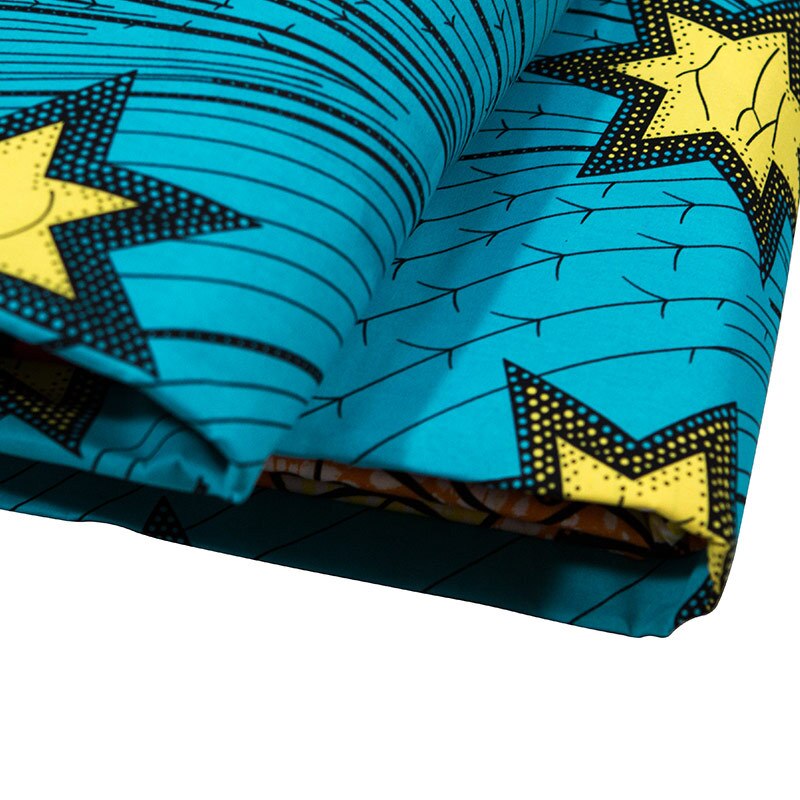 Pagnes Real Wax tissu bleu imprimé étoiles jaunes | Nouvelle cire africaine de , nouveaux arrivages