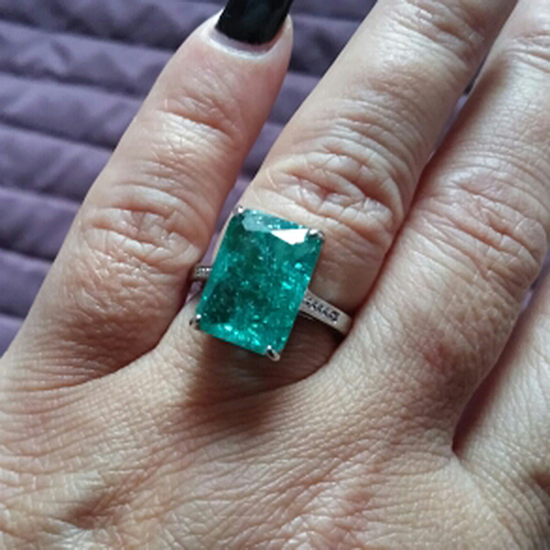 Vintage Heldere Ring Met Groene Stenen Vierkante Steen Zilver Kleur Voor Vrouwen Anniversary Sieraden Anillos Mujer F5N475