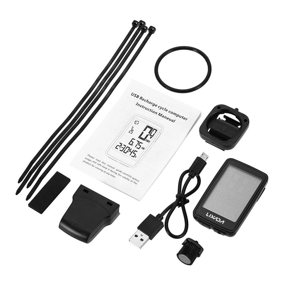 Lixada Compact Bicycle Computer USB Rechargeable Wireless Bike Cycling Computer with Bicycle Speedometer Odometer Bike Stopwatch