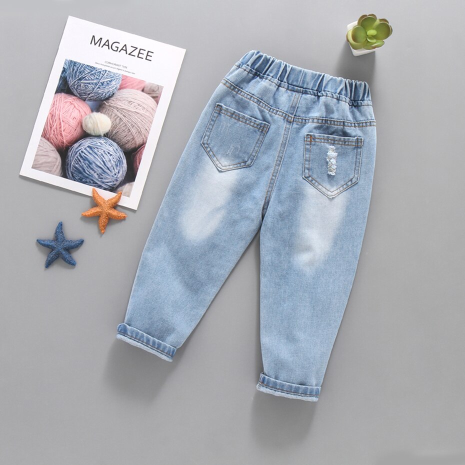 Jeans strappati per bambina Jeans con motivo a stella per Jeans con foro per ragazze Infantil primavera autunno vestiti per bambina