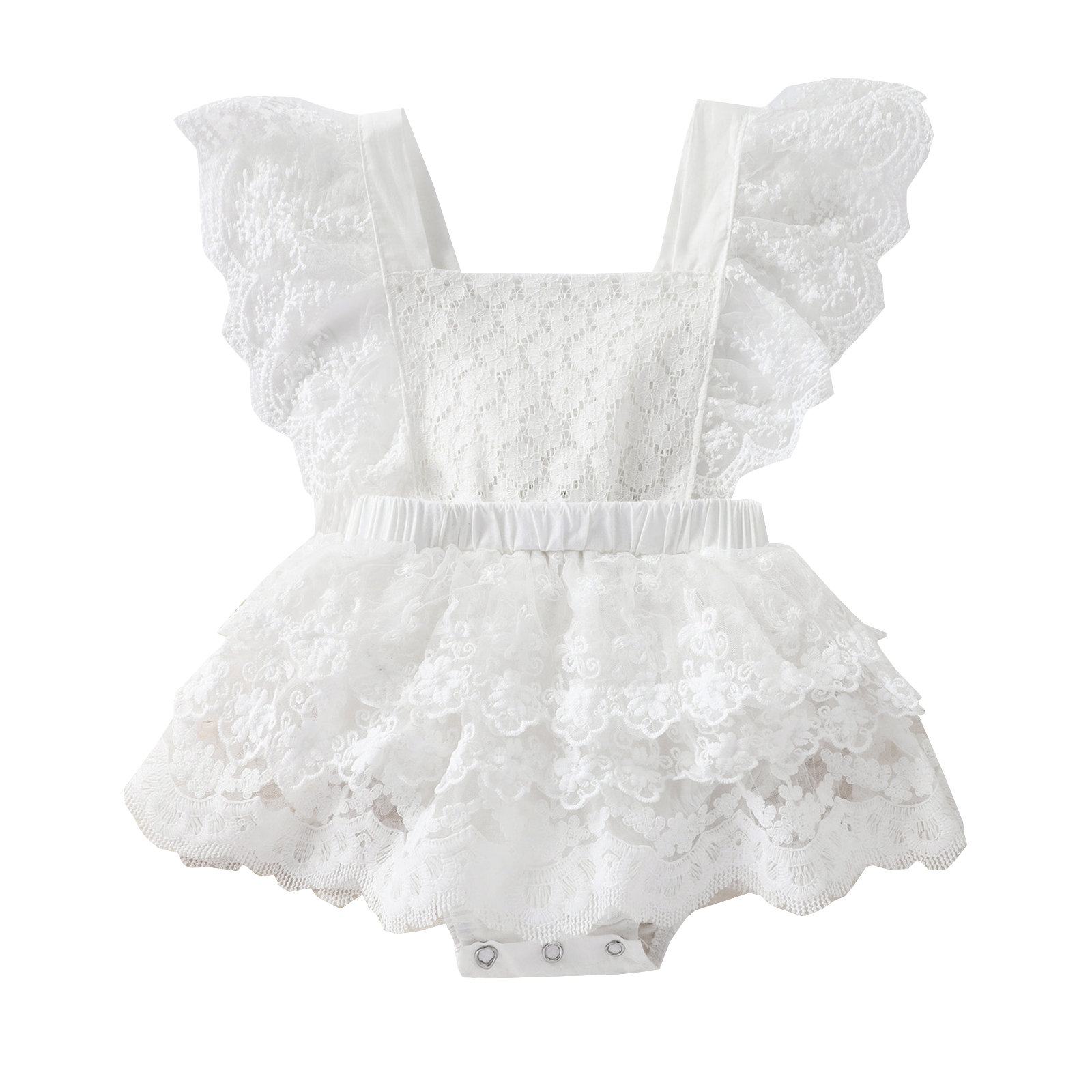 Barboteuse en dentelle pour bébé fille, vêtements pour -né, combinaison à manches évasées, couleur unie, été: 6M