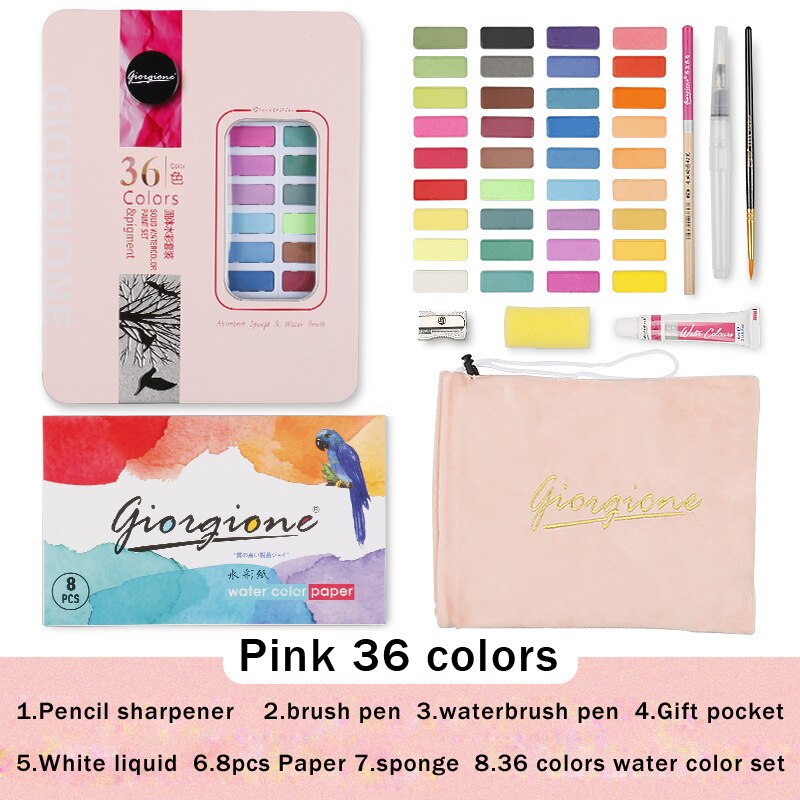 36/48 Colors Giorgione Watercolor Paint Sets Watercolour Water Color Pigment Oil Paints School Painting Drawing Art Supplies: Pink 36 colors set