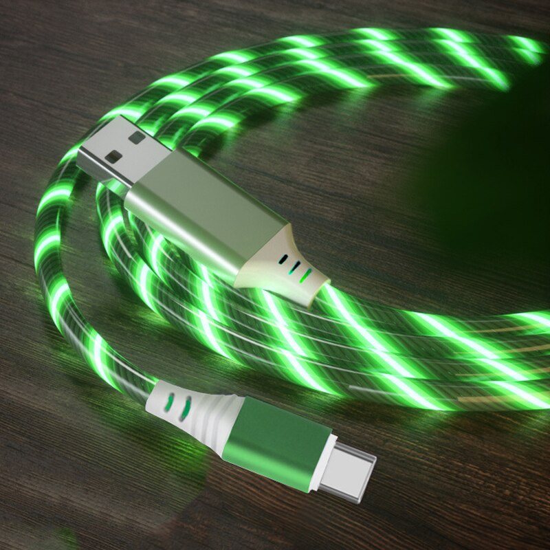 Glow LED Lighting Fast Charging Cable For Huawei P30 Lite P20 P10 Mate 10 20 P40 Lite P30 Pro P Smart Honor 8X iPhone X XS: Green / For Type-C