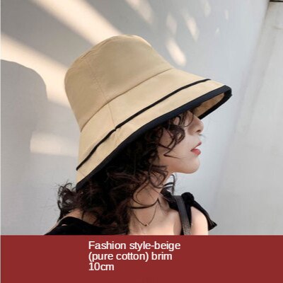 INS Summer Big Brim Sun Hat For Women Seaside Sun Protection UV Cap Wild Fisherman Hat Korean Version Buket Hat: Khaki