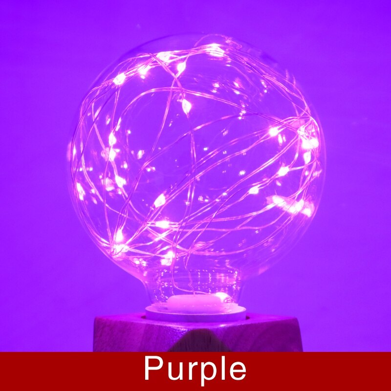 E27 220V LED Copper Wire Bulb LED Plastic Copper Wire Bulb RGB Fairy Lights Wedding Party Home Decoration Night Light: purple