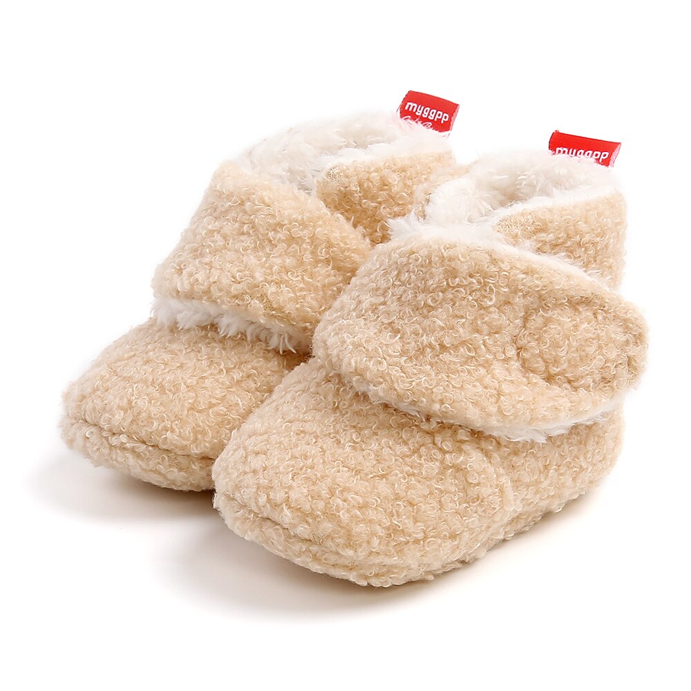 0-18m zachte fleece slofjes, unisex babyslofjes, babyschoentjes met antislip onderkant voor jongens en meisjes: Khaki / 0-6 maanden