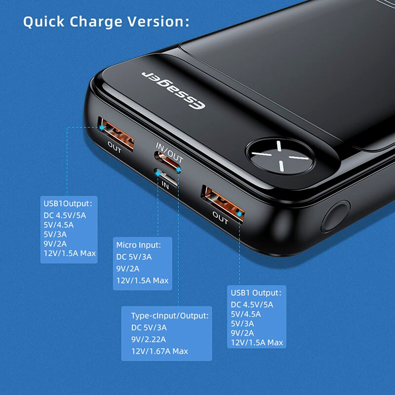 Essager – chargeur de batterie externe portable, 20000 mAh, 20000 mAh, Powerbank PD 20W, charge rapide pour iPhone