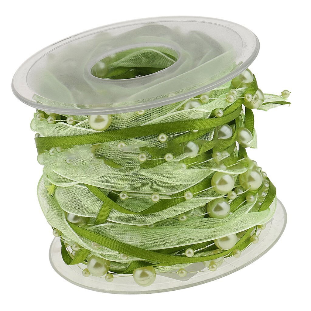 Ruban de décoration en chaîne de perles | 12 couleurs, ruban Transparent pour décoration faite à la main, bricolage: Tender green