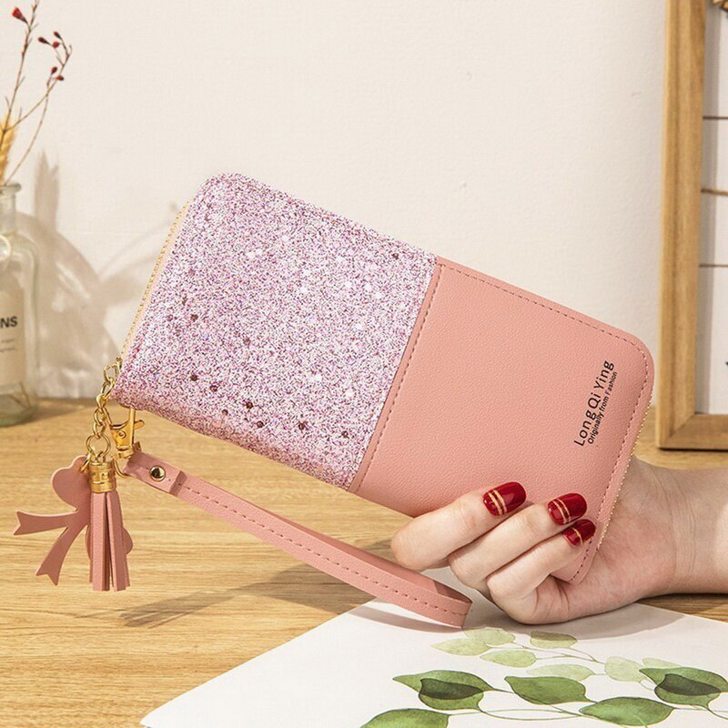 Puimentiua pailletten-Patchwork-glitzergeldbörse für damen, lange geldbörse aus pu-leder, münzfach, damengeldbörsen, mädchengeldbörsen: 5
