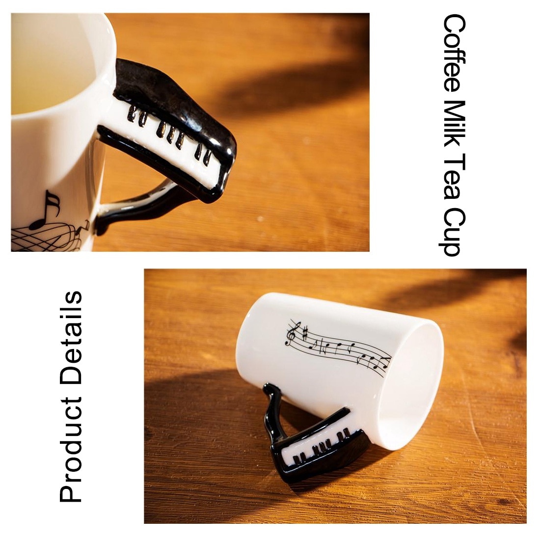Taza de cerámica creativa con mango de piano, taza de café, té de la leche, instrumento musical único gif
