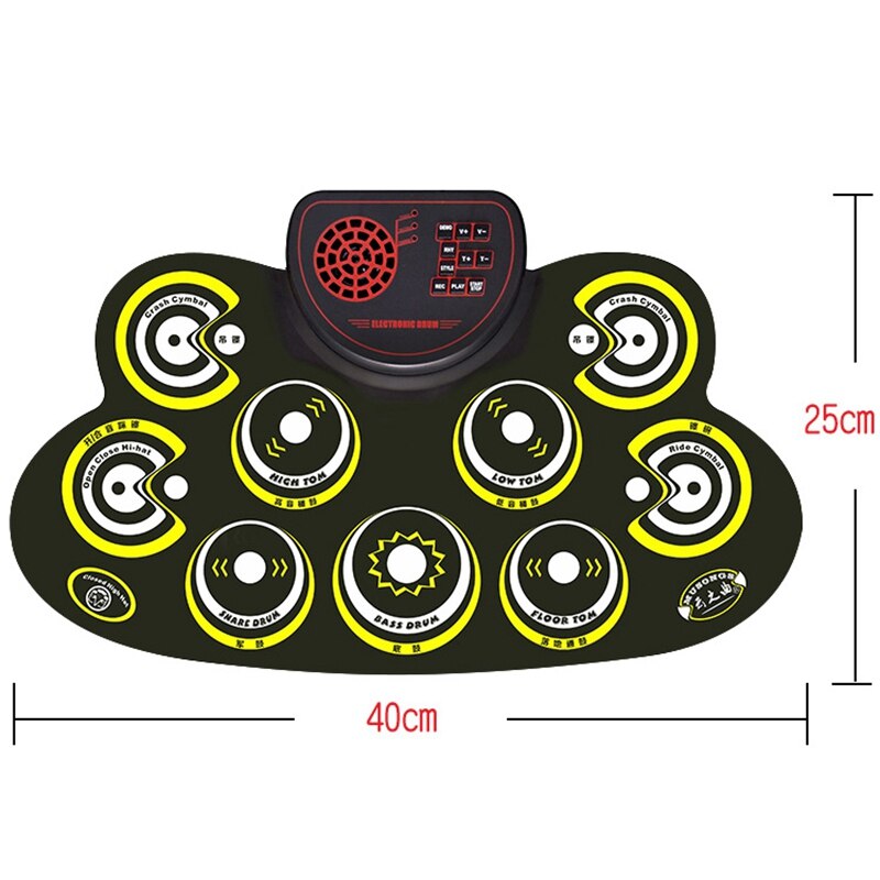 Elektronisk trommesæt bærbart elektronisk roll-up tromlesæt med indbyggede højttalere fodpedaler trommestikker