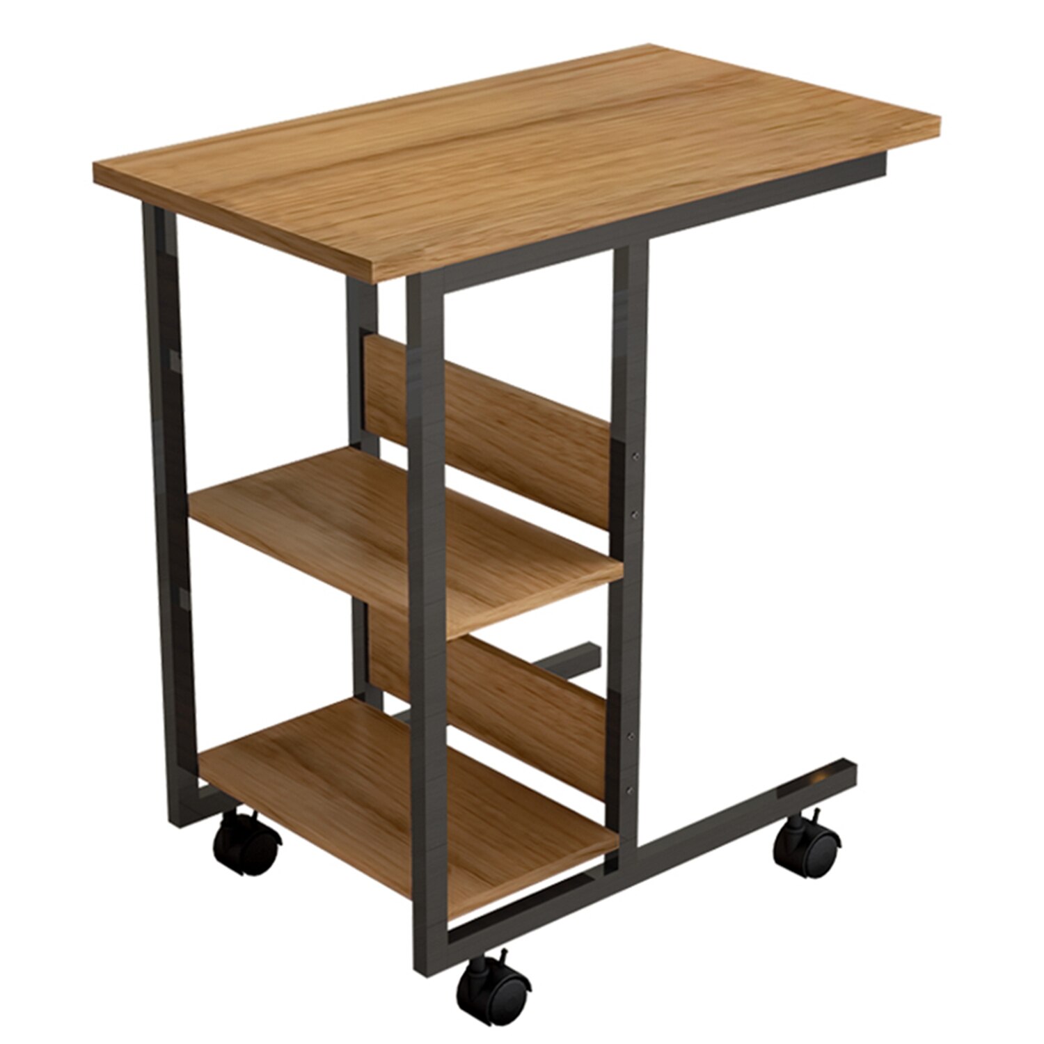 3-Tier Storage Table Mobile Laptop Side Table Tray for Sofa Bed Couch C-Shaped Table Desk Rolling Casters with Brakes Side Table
