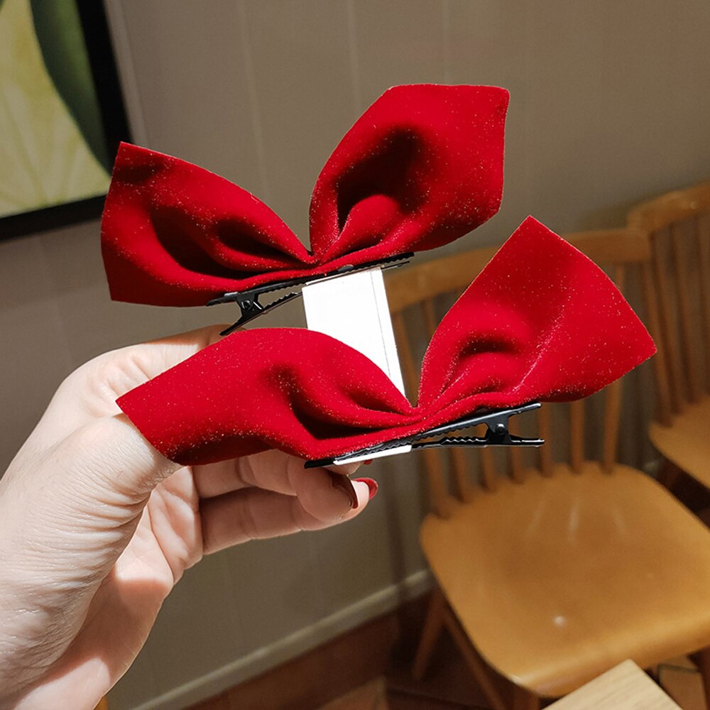 Neue Süße Schwarz verrotten Samt Bogen Haar Clips Haarspange Entenschnabel Clip Jahrgang Bowknot Haarnadel Mädchen Pferdeschwanz-Halfter Headwear: rot