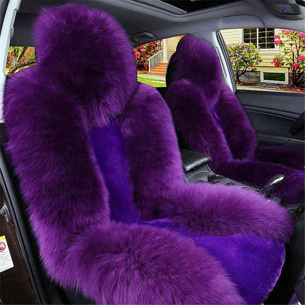 Auto Seat Cover Lange Wollen Front Seat Cover Universele Auto Zitkussen Winter Warm Furry Fluffy Auto Voorste Rij seat Hoes: Paars